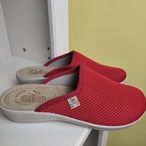 FLY FLOT Red Mesh Comfort Mules Made In Italy Shoes - Size 8, EU Size 39